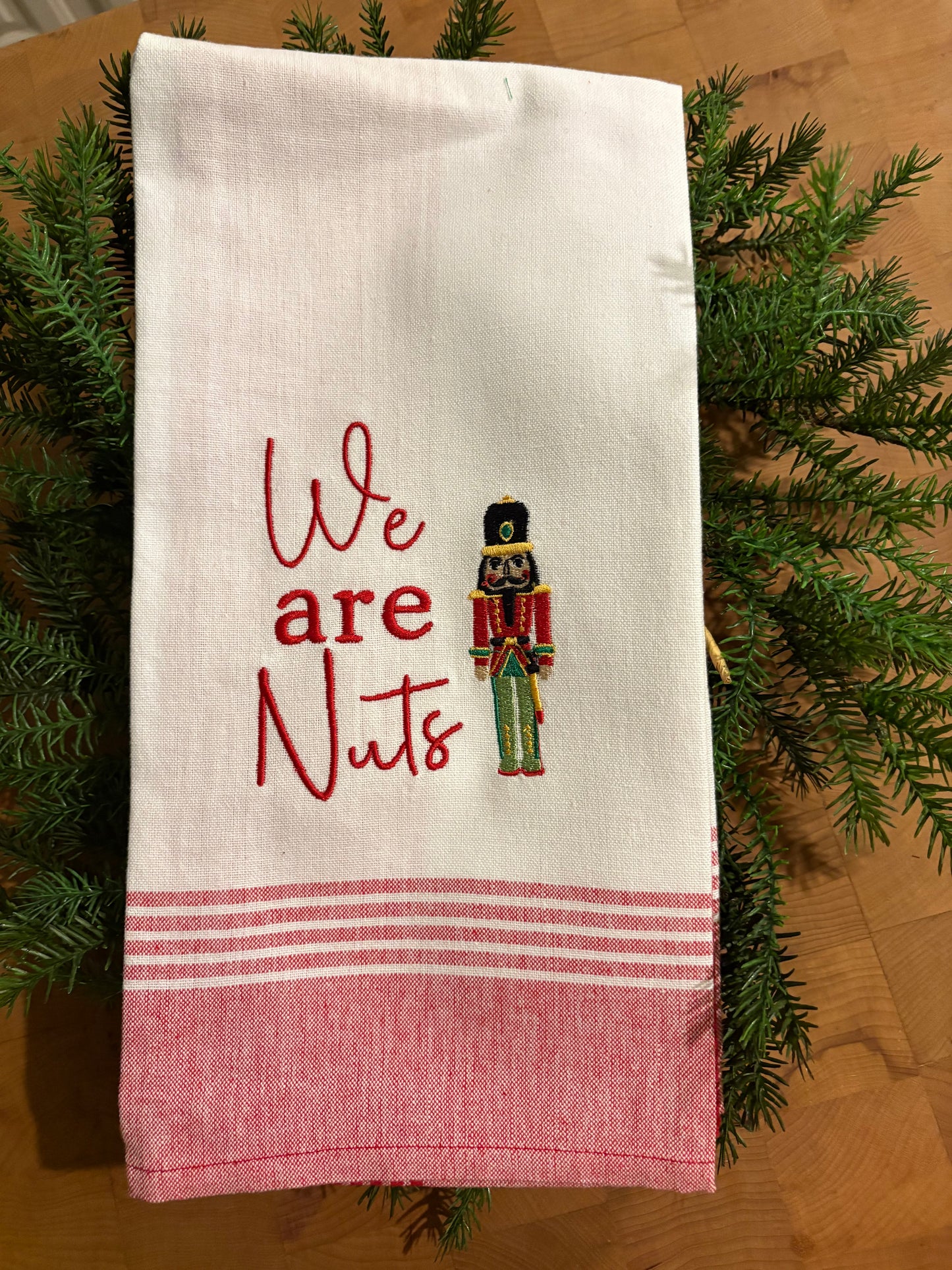 Red Border -  We are Nuts - Tea Towel