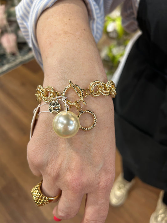 Pearl Charm Gold Chain Bracelet