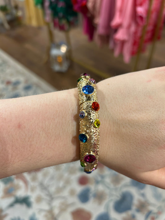 Gold Stretch Bracelet with Multi-Colored Stones