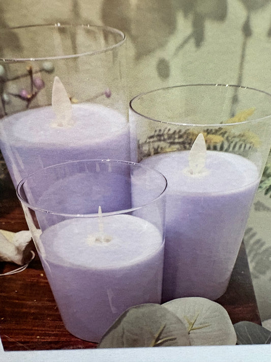 Glass Moving Flameless LED Pillar 3 inch diameter Set/3