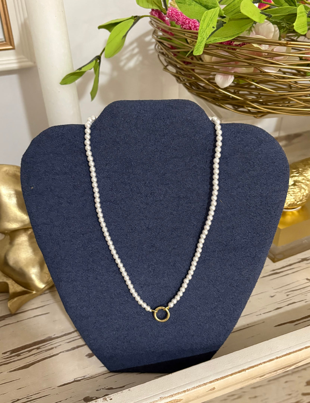Tiny Pearl Choker with Gold Ring