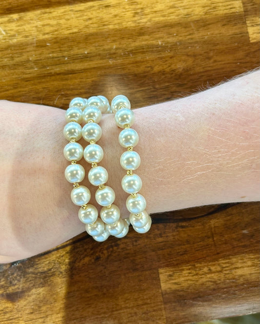 Pearl and Gold Stretch Bracelet Set of 3