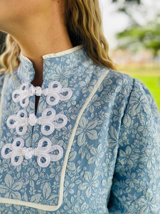 Oriental Vibe Blue Jacquard Dress