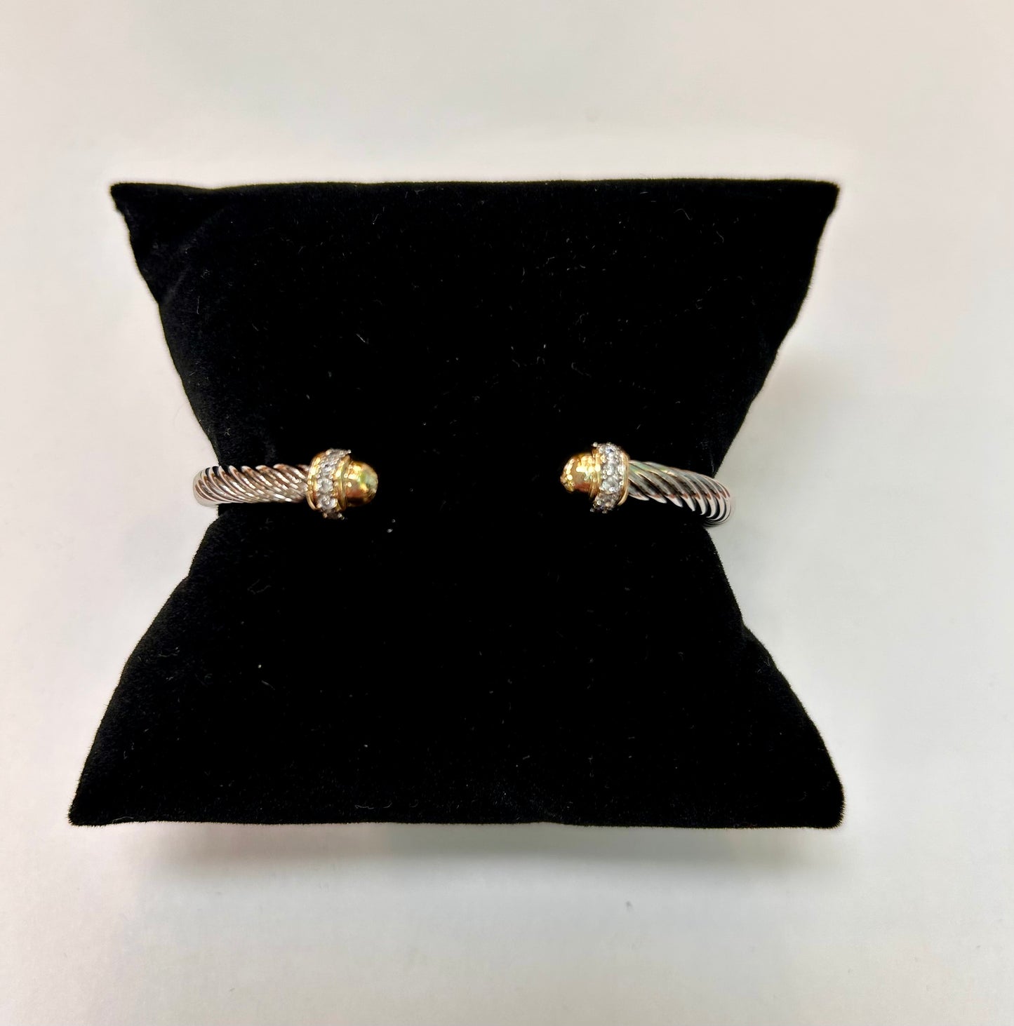 Two-tone Rhodium Braided Bracelet with Rhinestone Accents