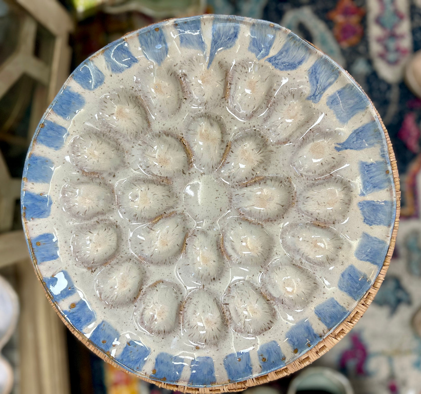 Pottery Egg Platter- Blue Willow