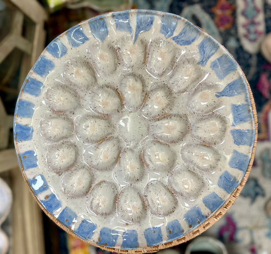 Pottery Egg Platter- Blue Willow