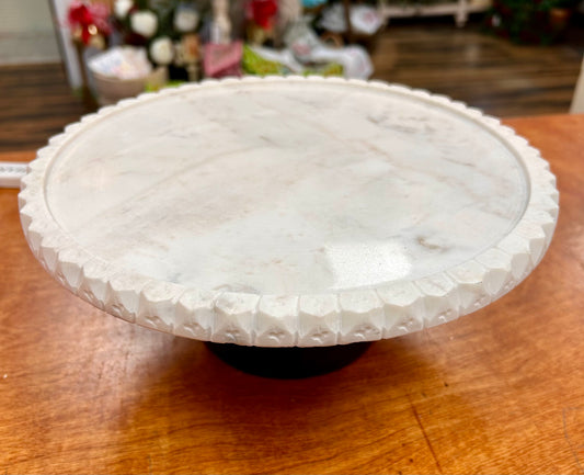 White Marble Cake Stand with Wooden Base