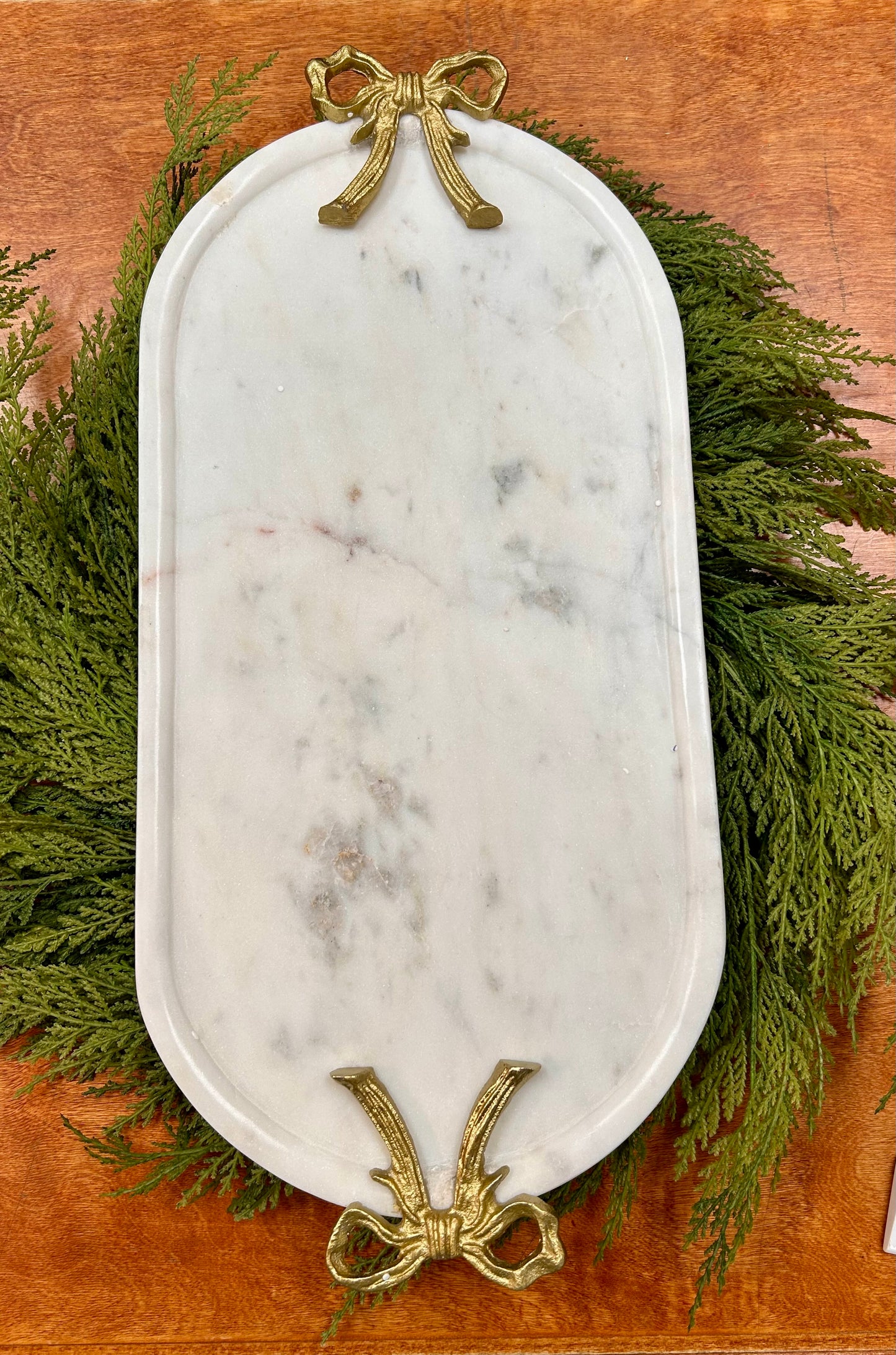 Oval Marble Tray with Bow Handles