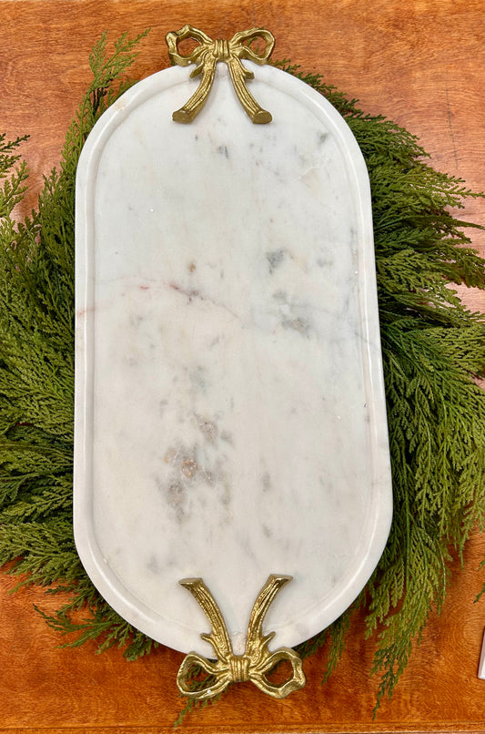 Oval Marble Tray with Bow Handles