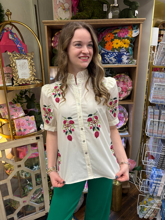 Ava Cream Embroidered Top