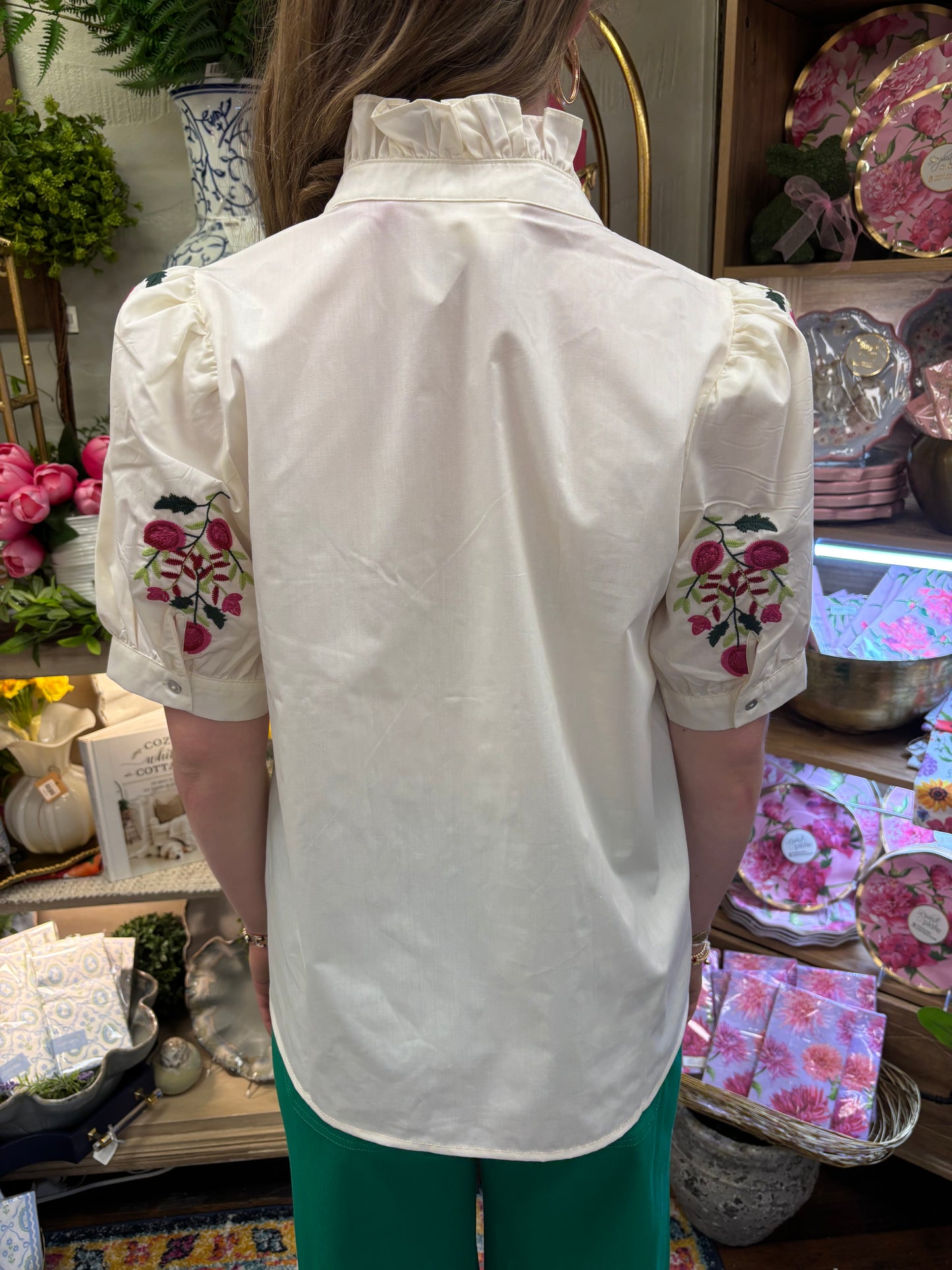 Ava Cream Embroidered Top