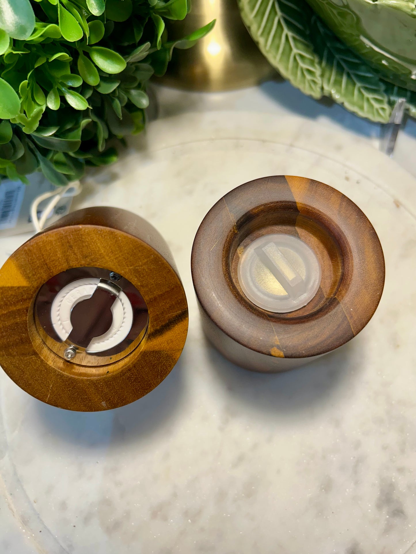 Acacia Wood Salt Shaker & Pepper Mill, Natural & Gold Finish, Set of 2