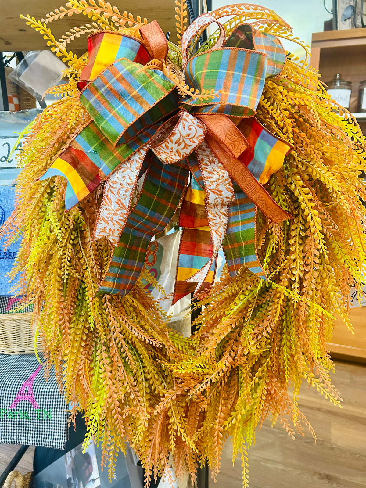 Autumn Plaid Harvest Wreath with Bow