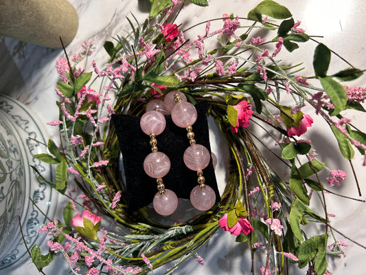 Light Pink & Gold Beaded Stretch Bracelet Set