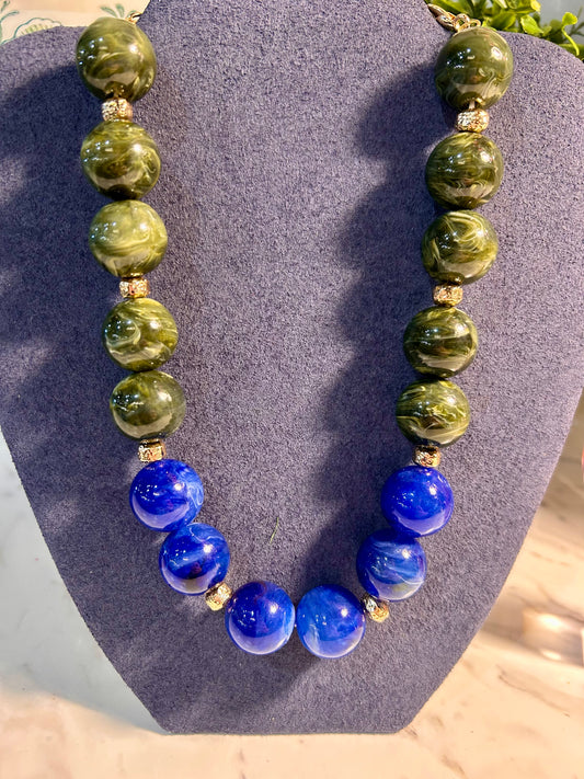 Dark Green & Navy Beaded Necklace