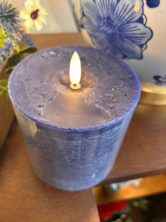Navy ON/OFF Touch LED Pillar Candles - 4 inch Diameter