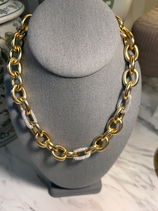 Brushed Gold & Crystal Link Magnetic Necklace