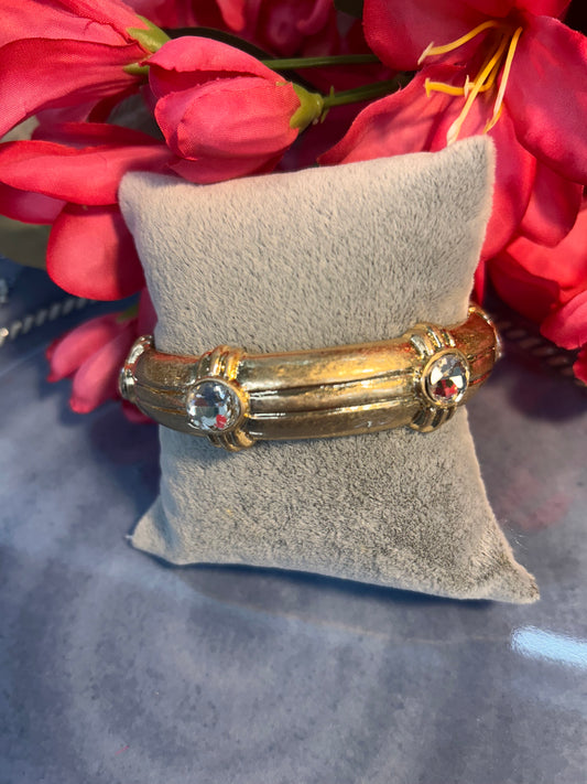 Elegant Gold Hammered Bangle with Crystal Accents