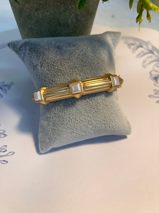 Matte Gold & Pearl Bangle Bracelet