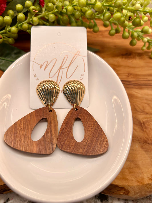 Gold Shell & Wood Dangle Earrings
