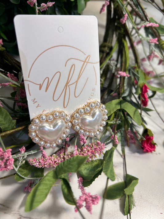 Pearl Heart Stud Earrings