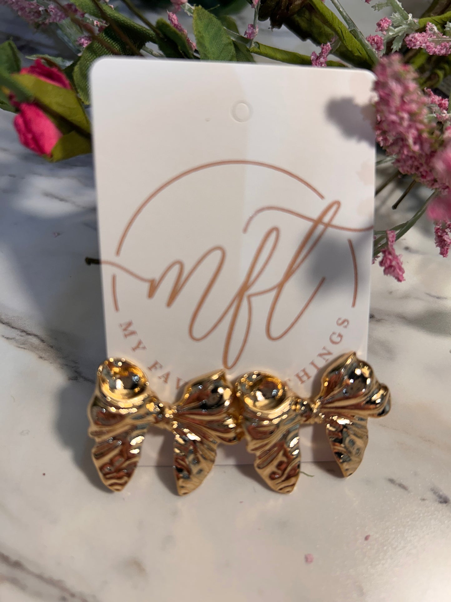 Gold Bow Stud Earrings
