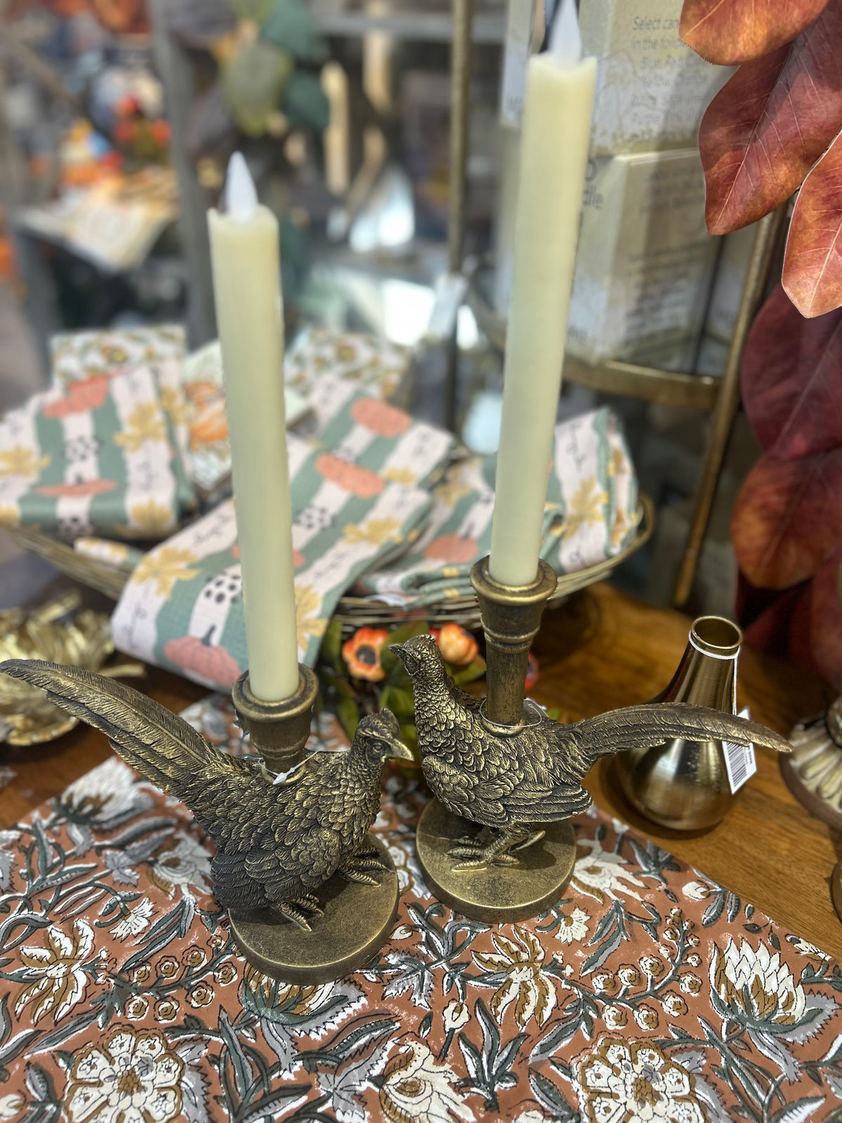 8.5" RESIN PHEASANT CANDLE STICKS Set of 2