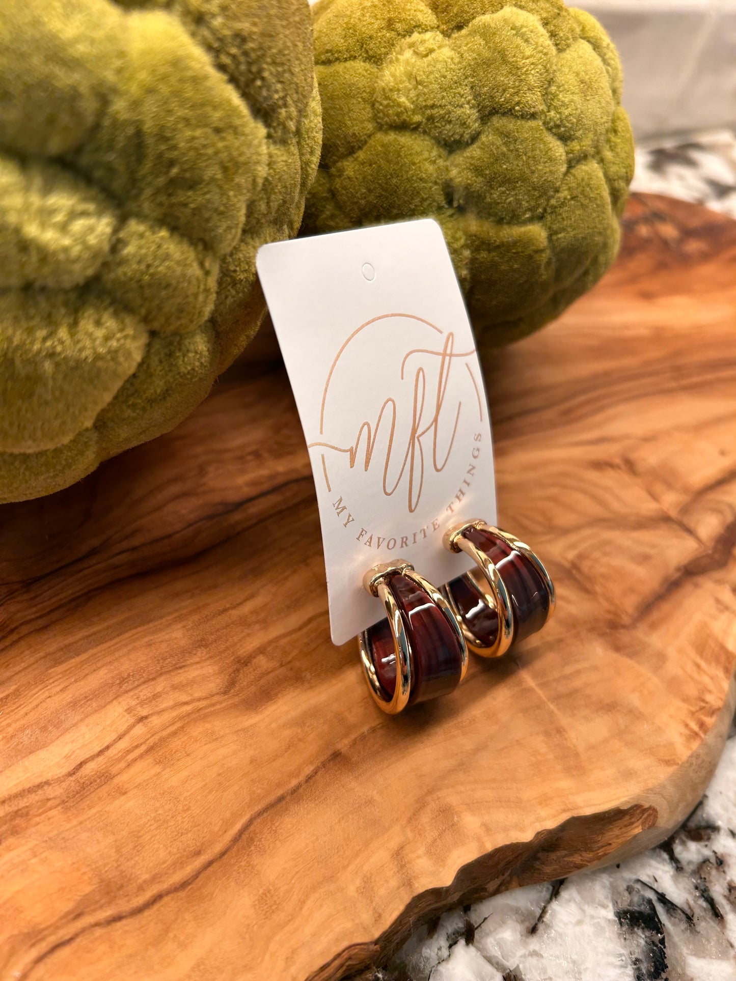 Plum and Gold Hoop Earrings