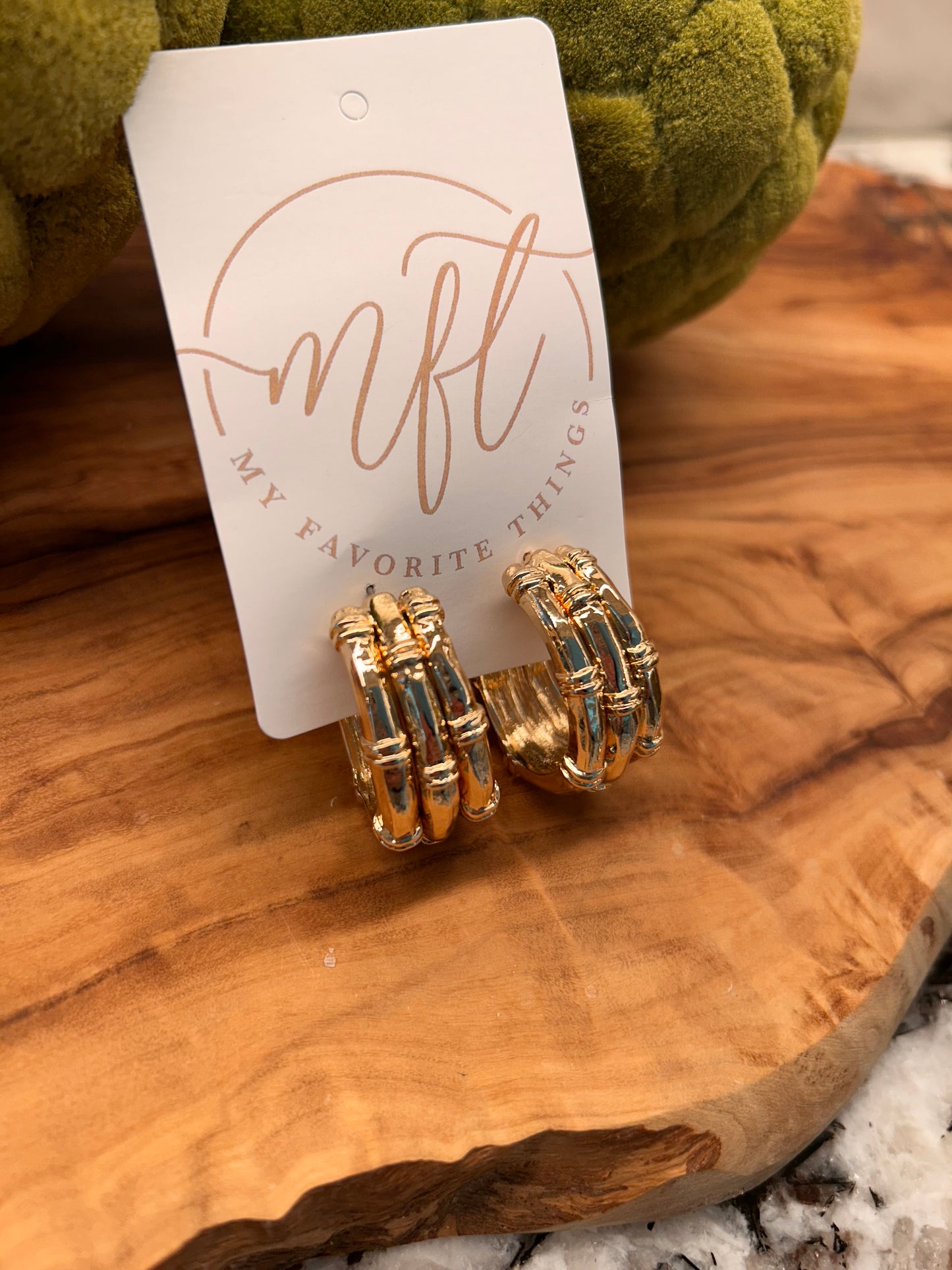 Wide Gold Bamboo Hoop Earrings