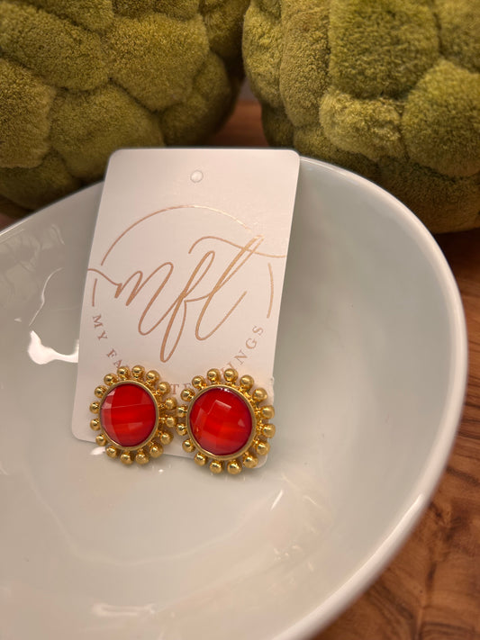 Gold and Red Crystal Stud Earrings
