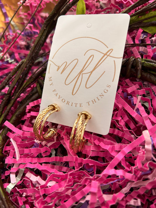 Gold Triple Layered Hoop with Twisted Middle
