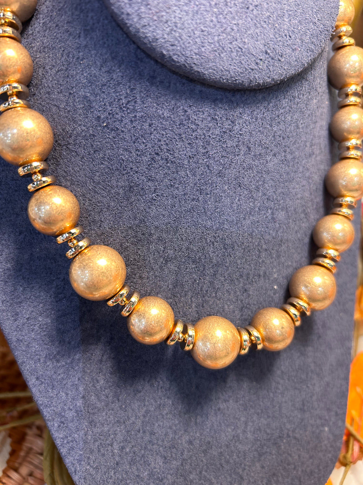 Matte Gold Beaded Necklace with Magnetic Closure