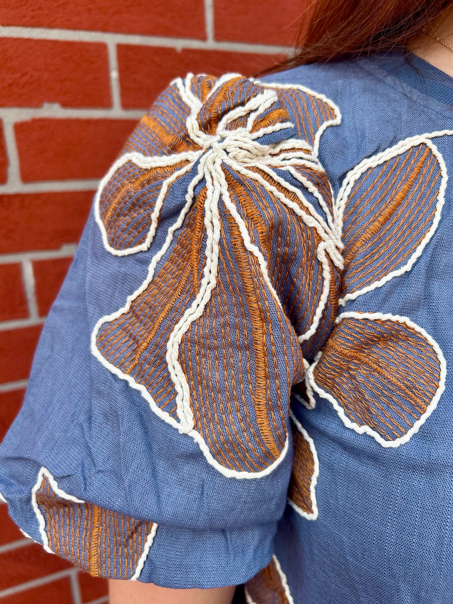 Floral Embroidery Blouse With Fringe