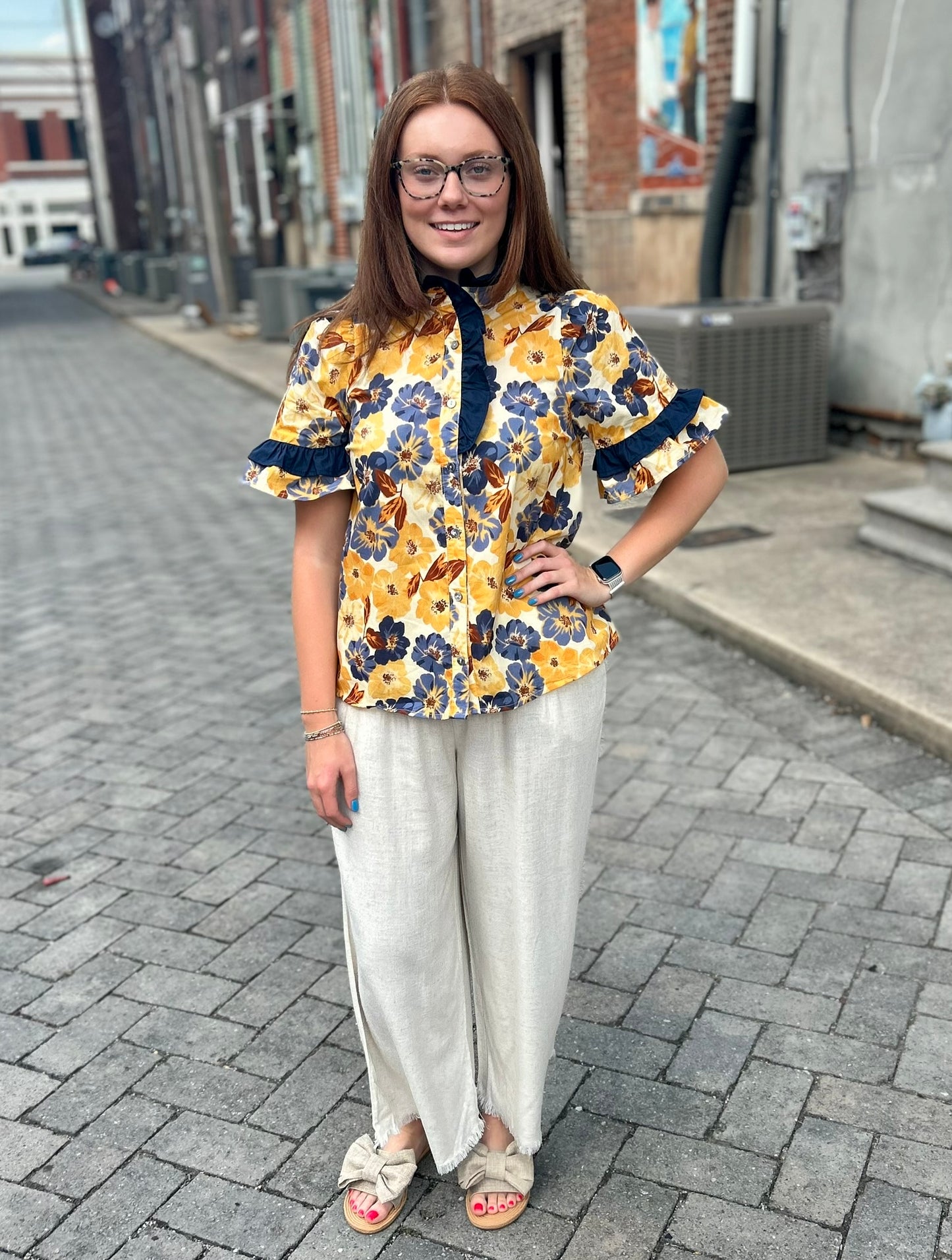 Fall Floral and Yellow Print Top