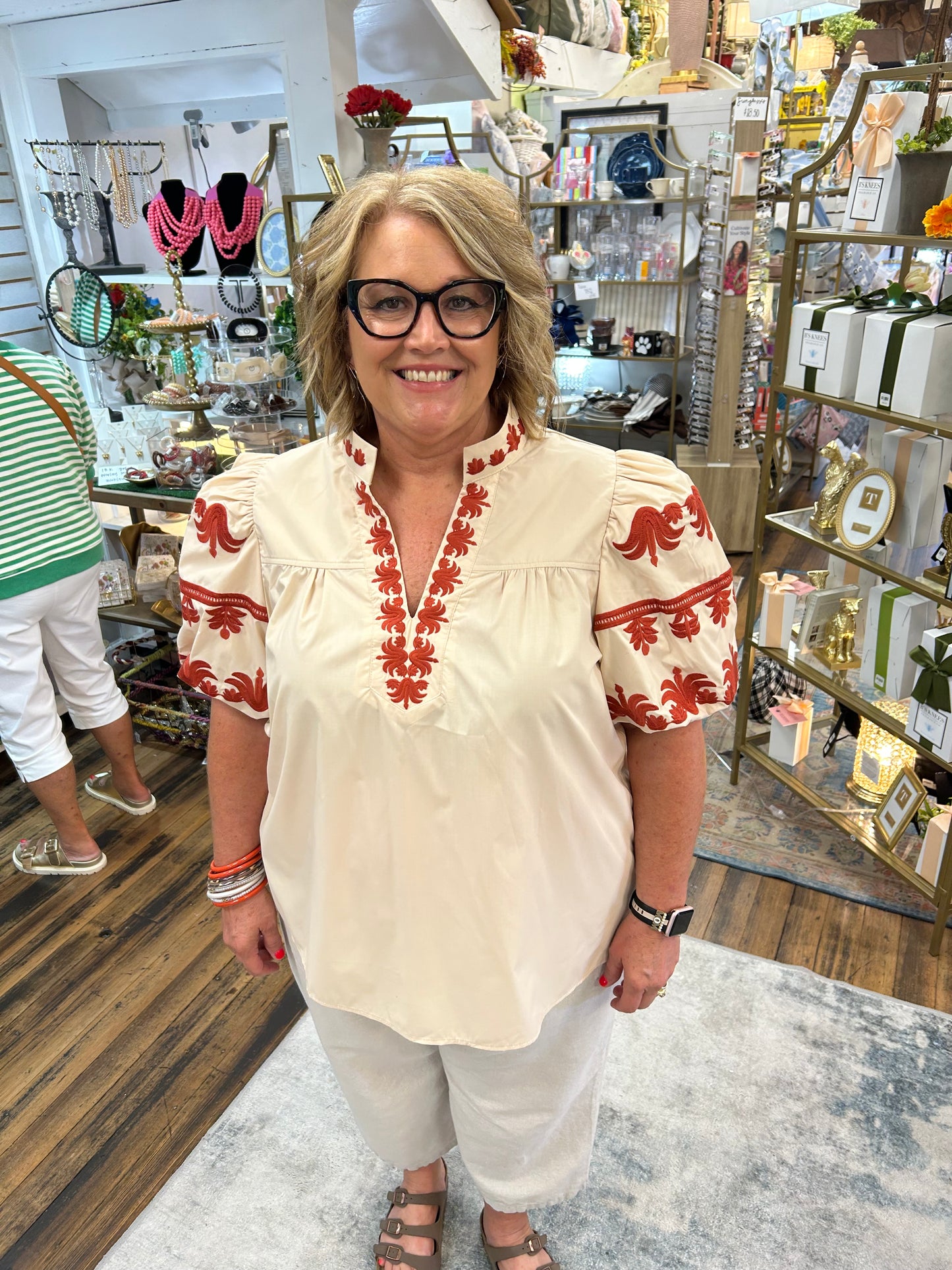 Embroidered Cream Top
