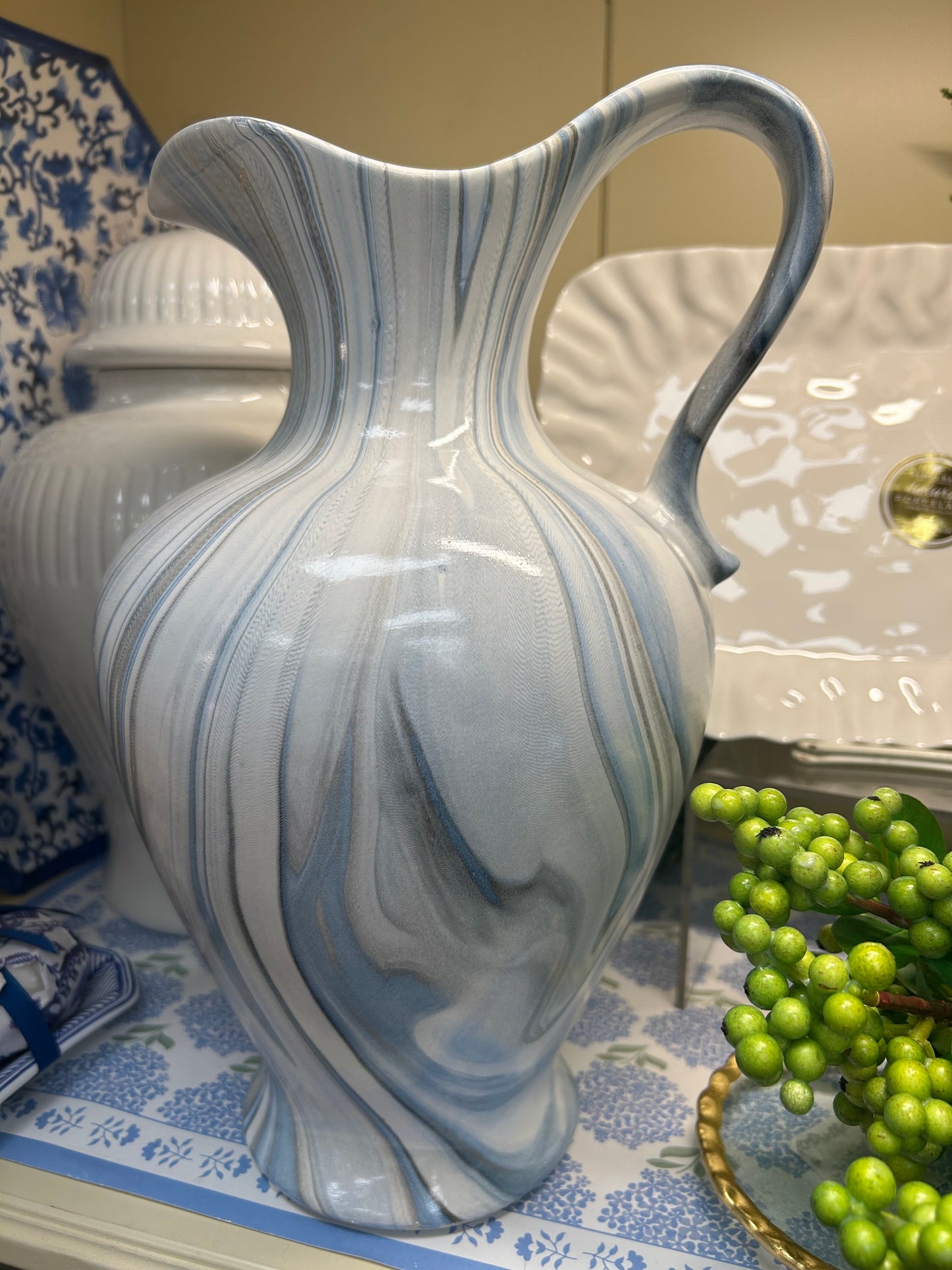 White Marble Glazed Pitcher