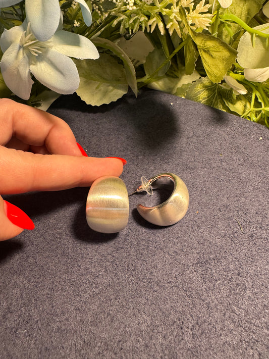 Brushed Silver Dome Hoop Earrings