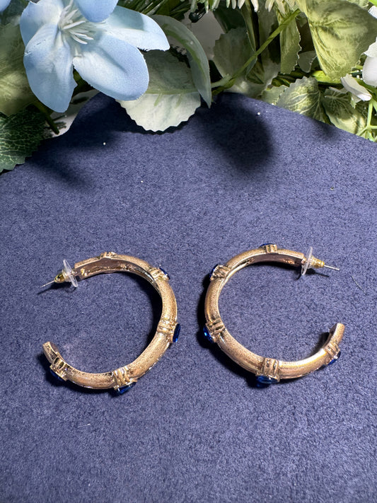 Sapphire Accent Hammered Hoop Earrings