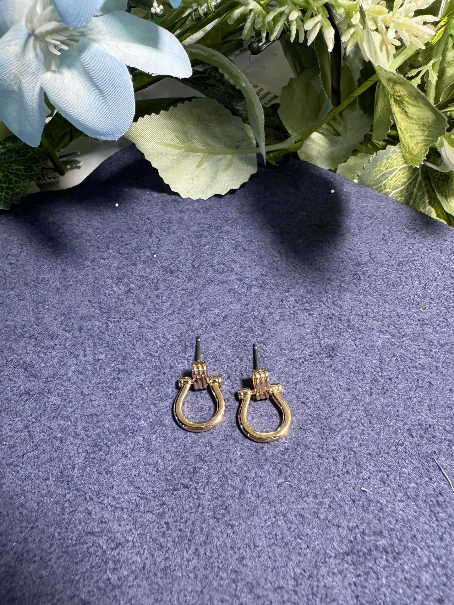 Gold Door Knocker Stud Horsebit Drop Earrings