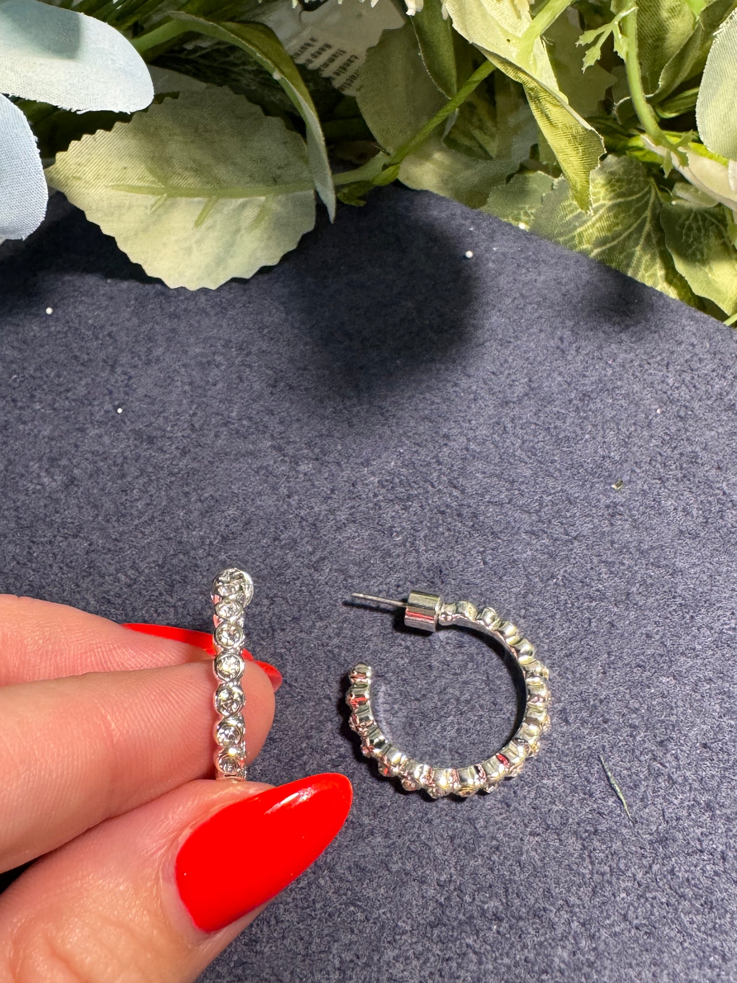 Crystal Pavé Silver Hoop Earrings