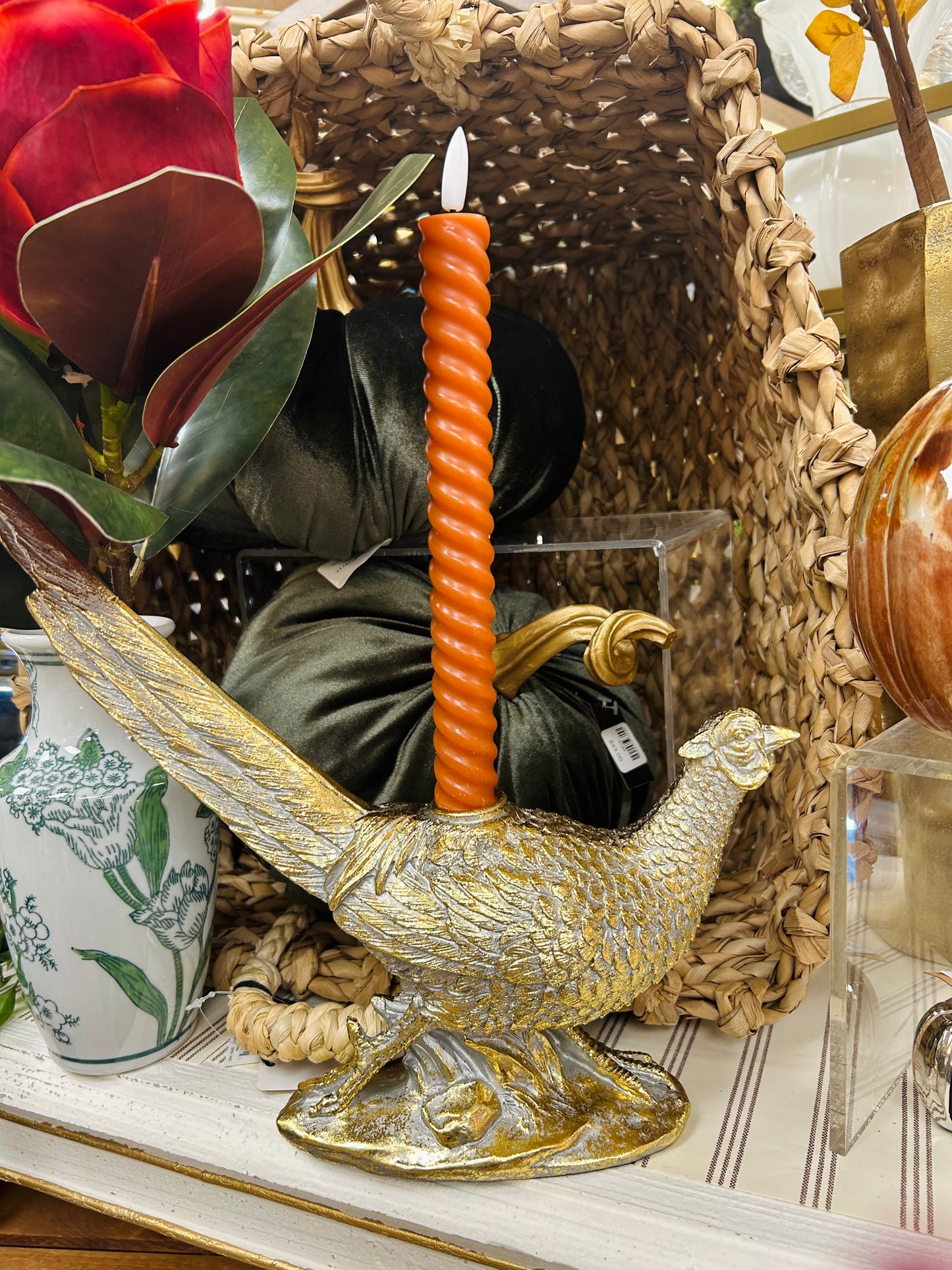 Gold Pheasant Taper Candleholder