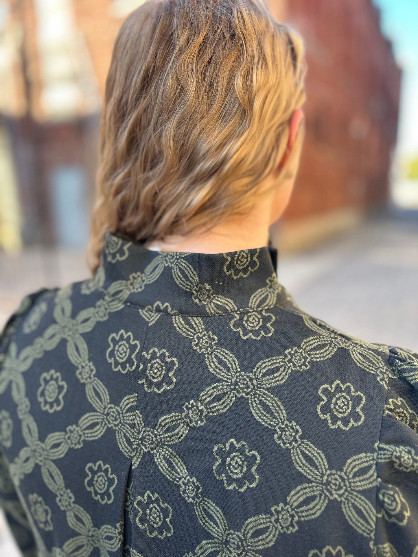 Geometric Green Print Long Sleeve Mini Dress