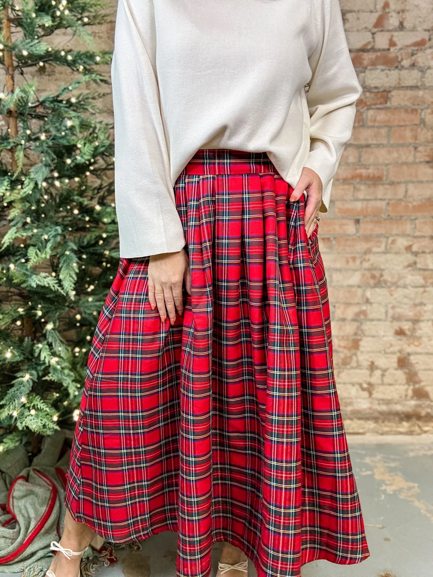 Christmas Red Plaid Midi Skirt