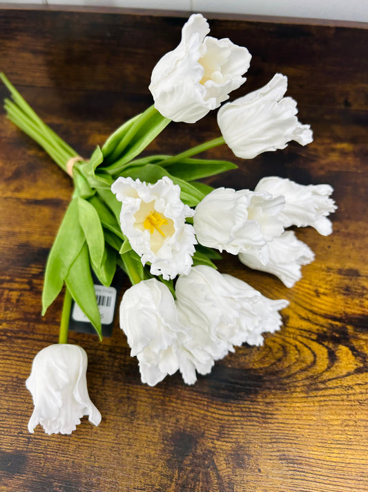 13" White Real Touch Parrot Tulip Bundles