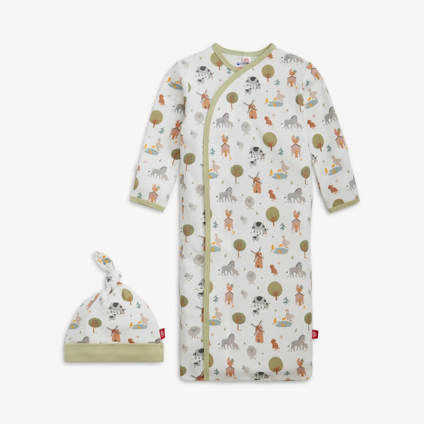 Funny Farm Organic Cotton Gown and Hat Set NB - 3 mos