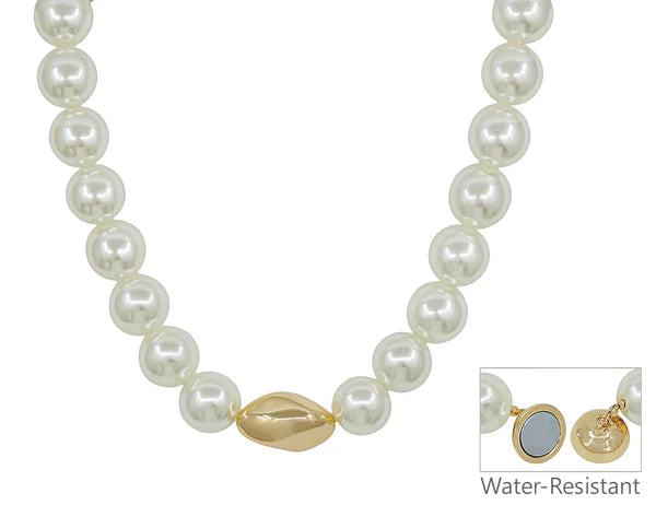 Water resistant 18MM Pearl Beaded with Gold Nugget 17" Necklace