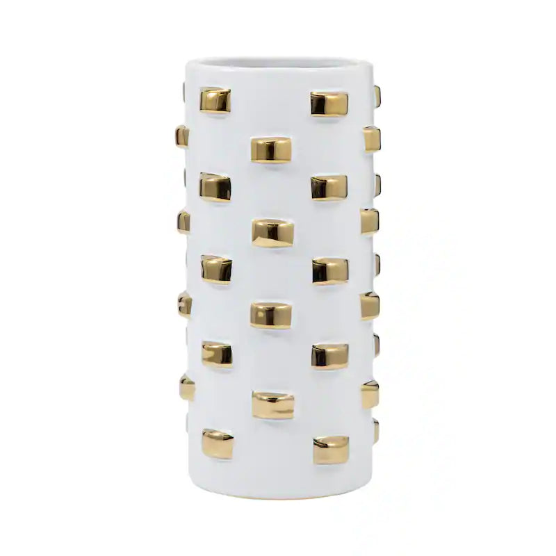 Cylinder Vase 11 inches White/Gold