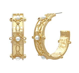 Wide Gold Hoops with Pearl Accents