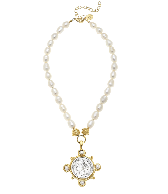 Handcast Gold/Silver Coin and Genuine Freshwater Pearl Necklace 3000CR