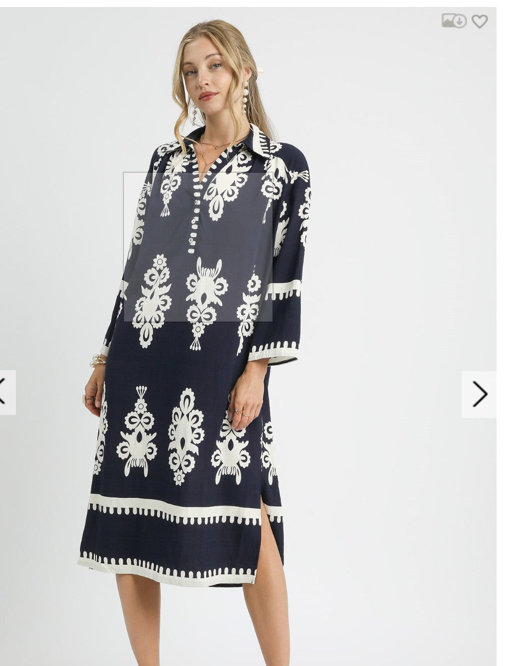 Abstract Print Navy Midi Dress